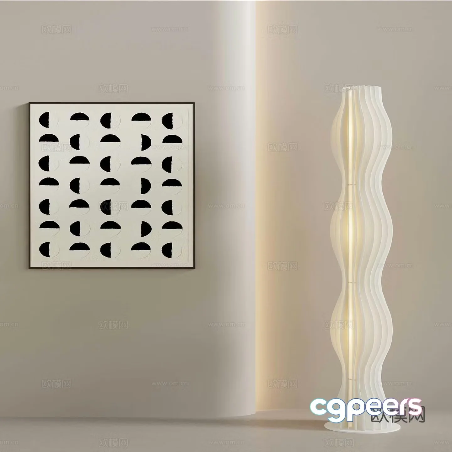 Creamy floor lamp decorative painting 3d model