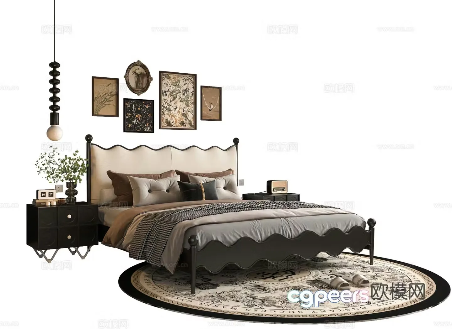 French double bed 3d model