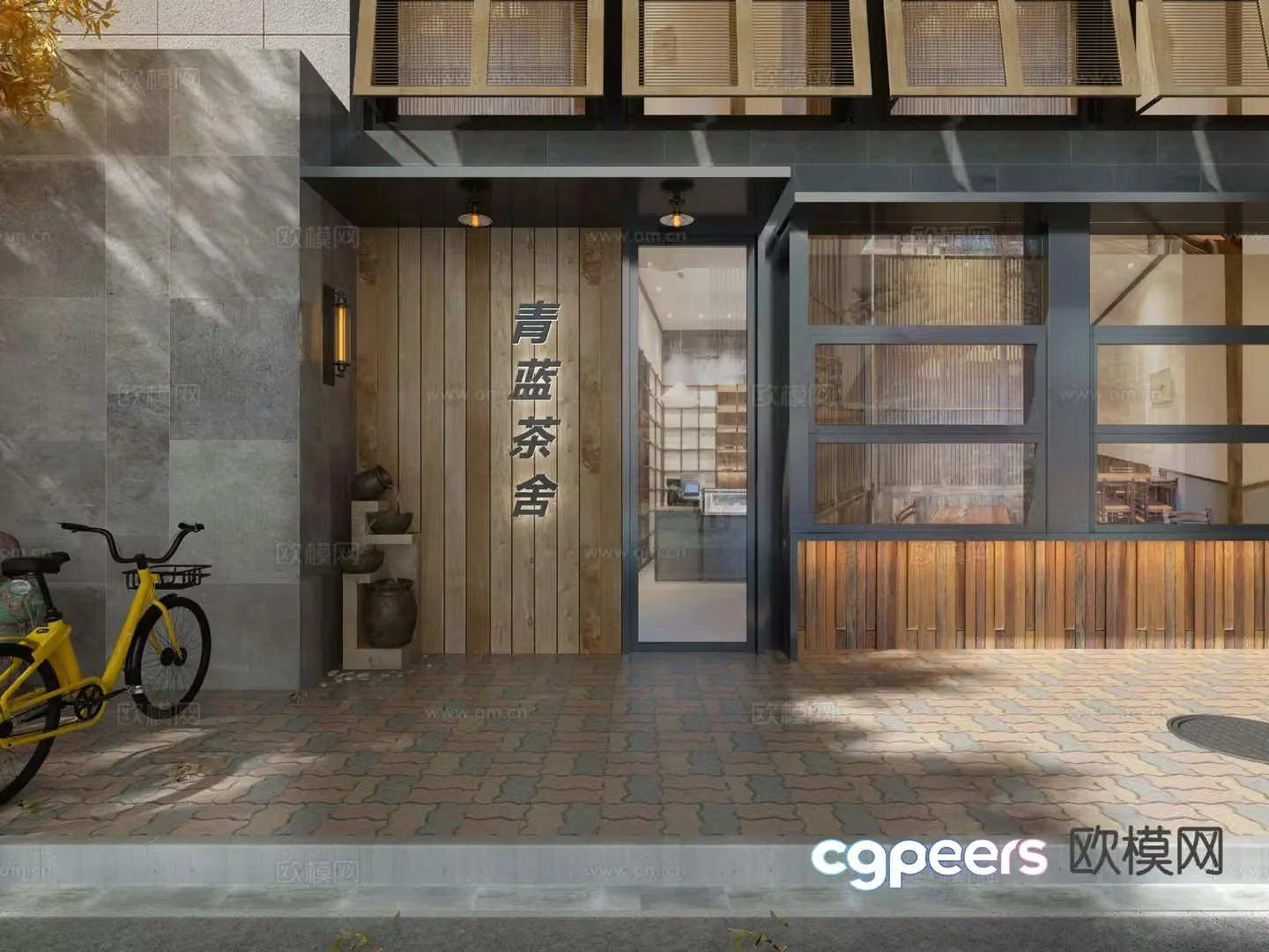 Modern teahouse door facade 3D model