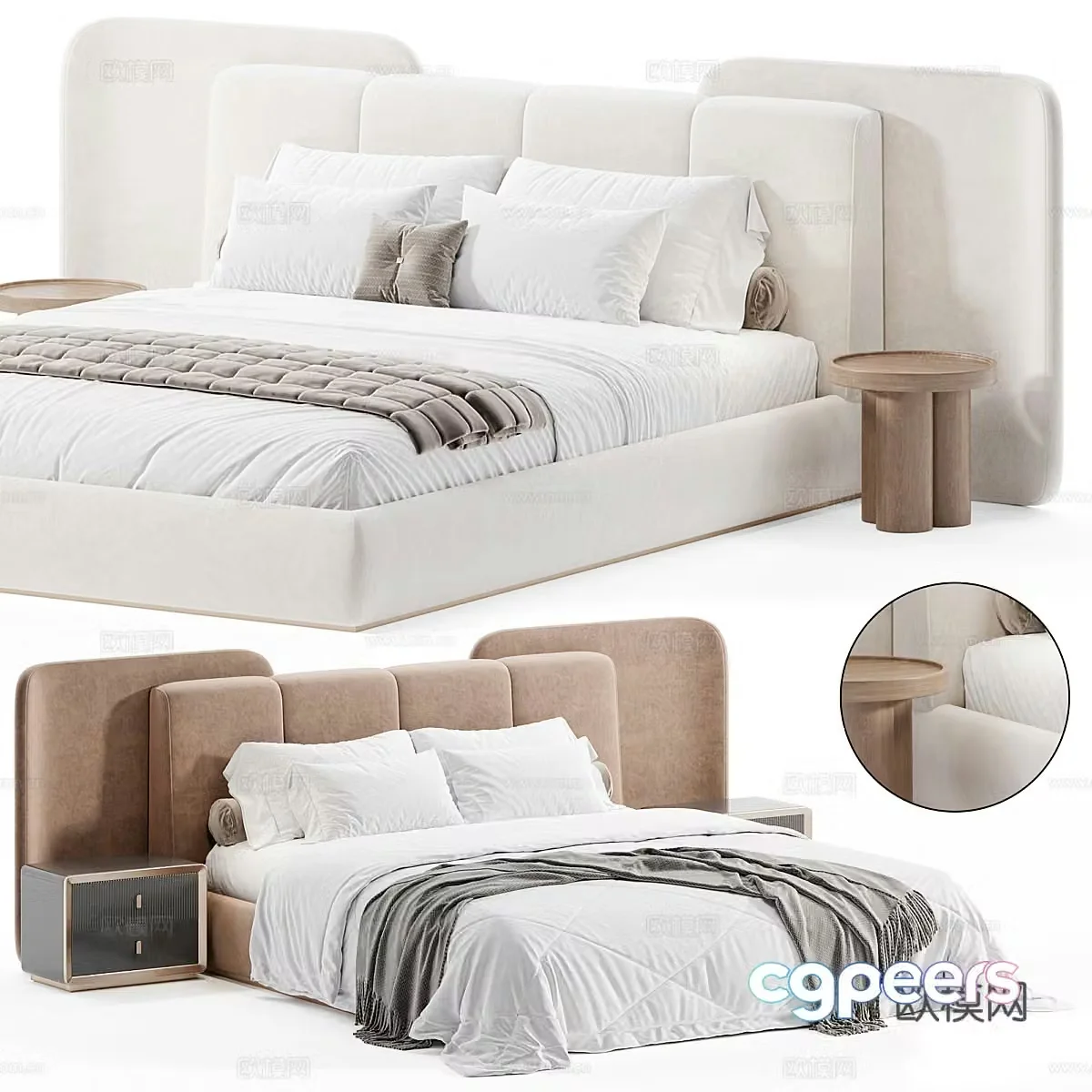 Modern Italian light luxury fabric double bed 3D model