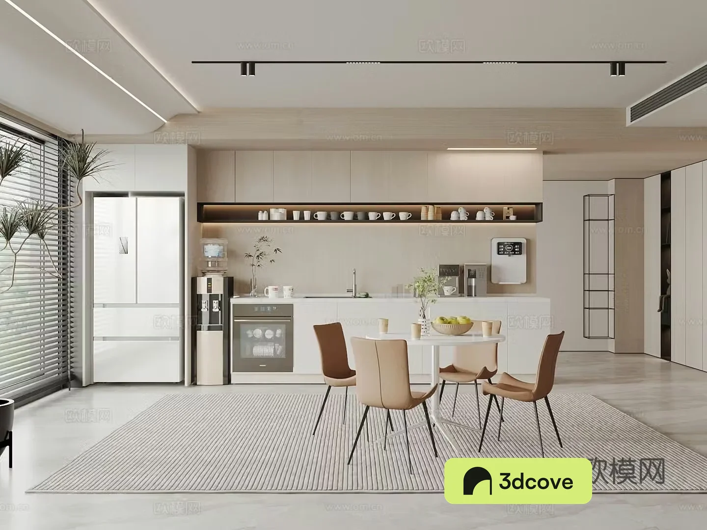 Modern tea room coffee machine leisure table and chair dishwasher water dispenser pipeline machine refrigerator