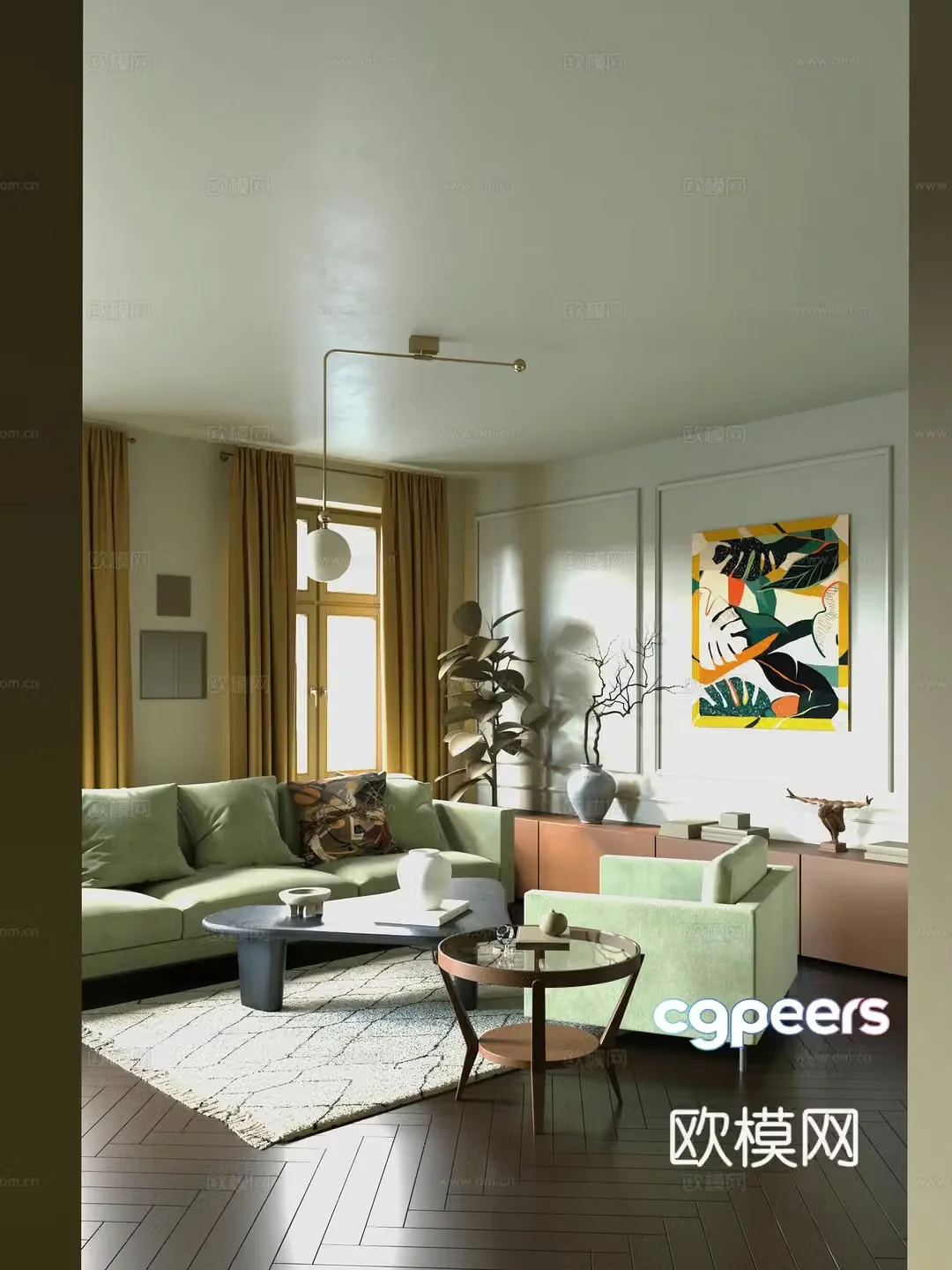 Medium style living room retro style living room French style living room fabric sofa sofa coffee table 3D model