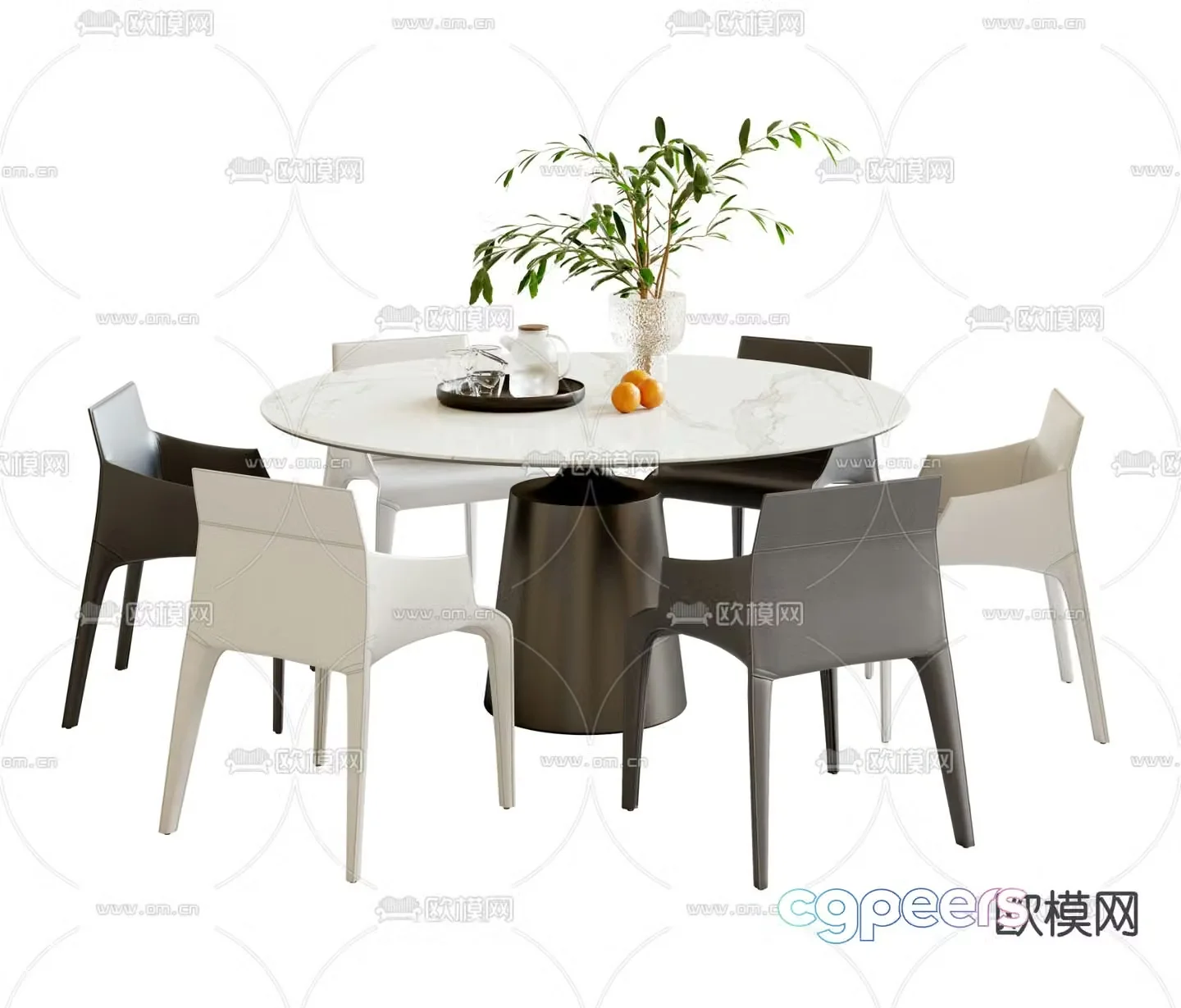 Round dining table and chairs 3d model