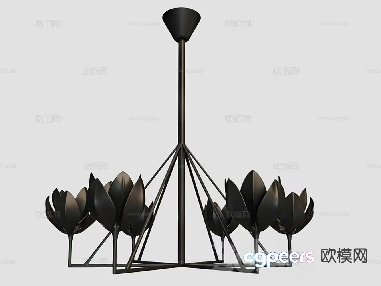 New Chinese Lotus Lamp Zen Chandelier 3D model