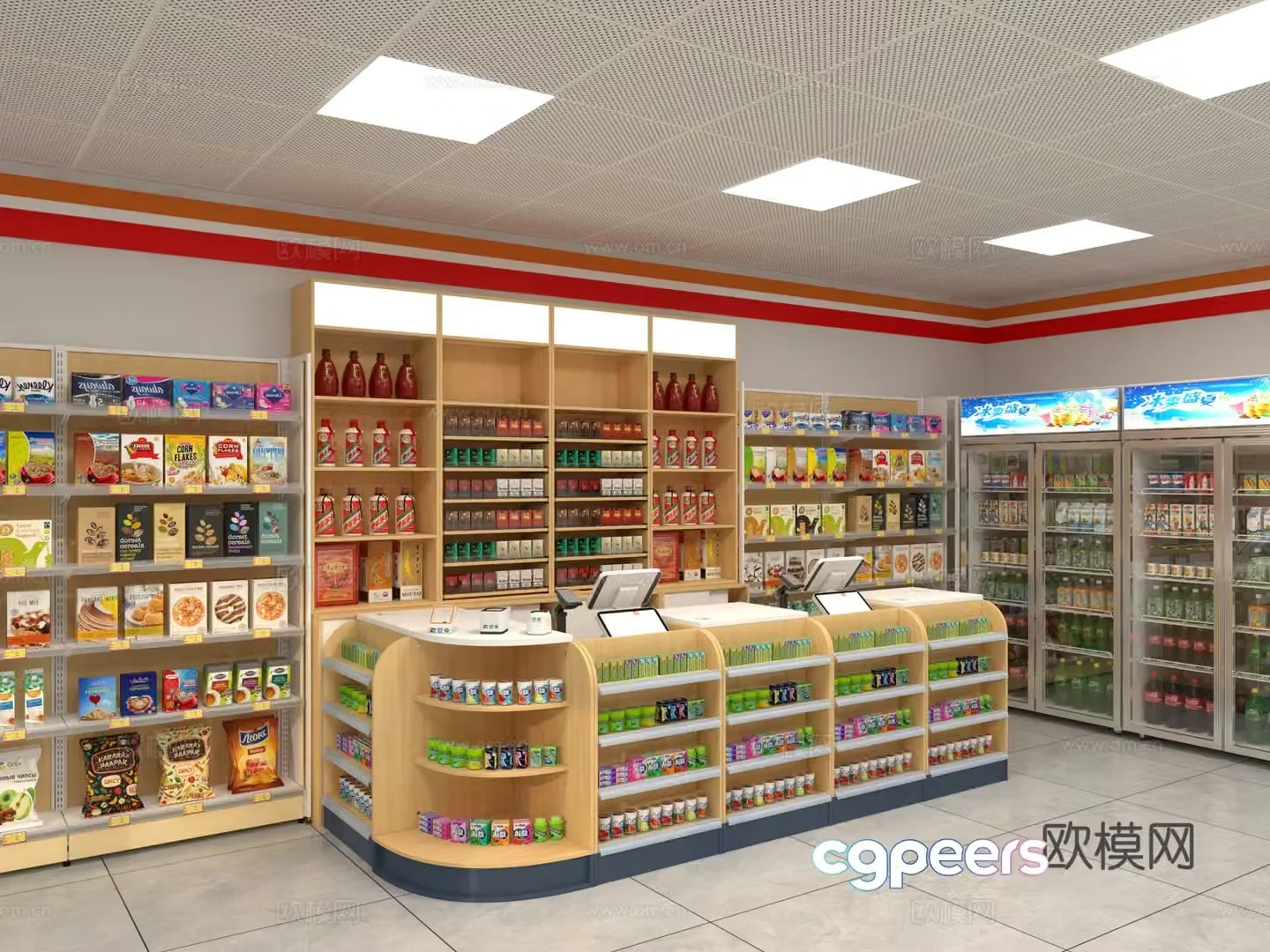 Modern convenience store supermarket 3d model