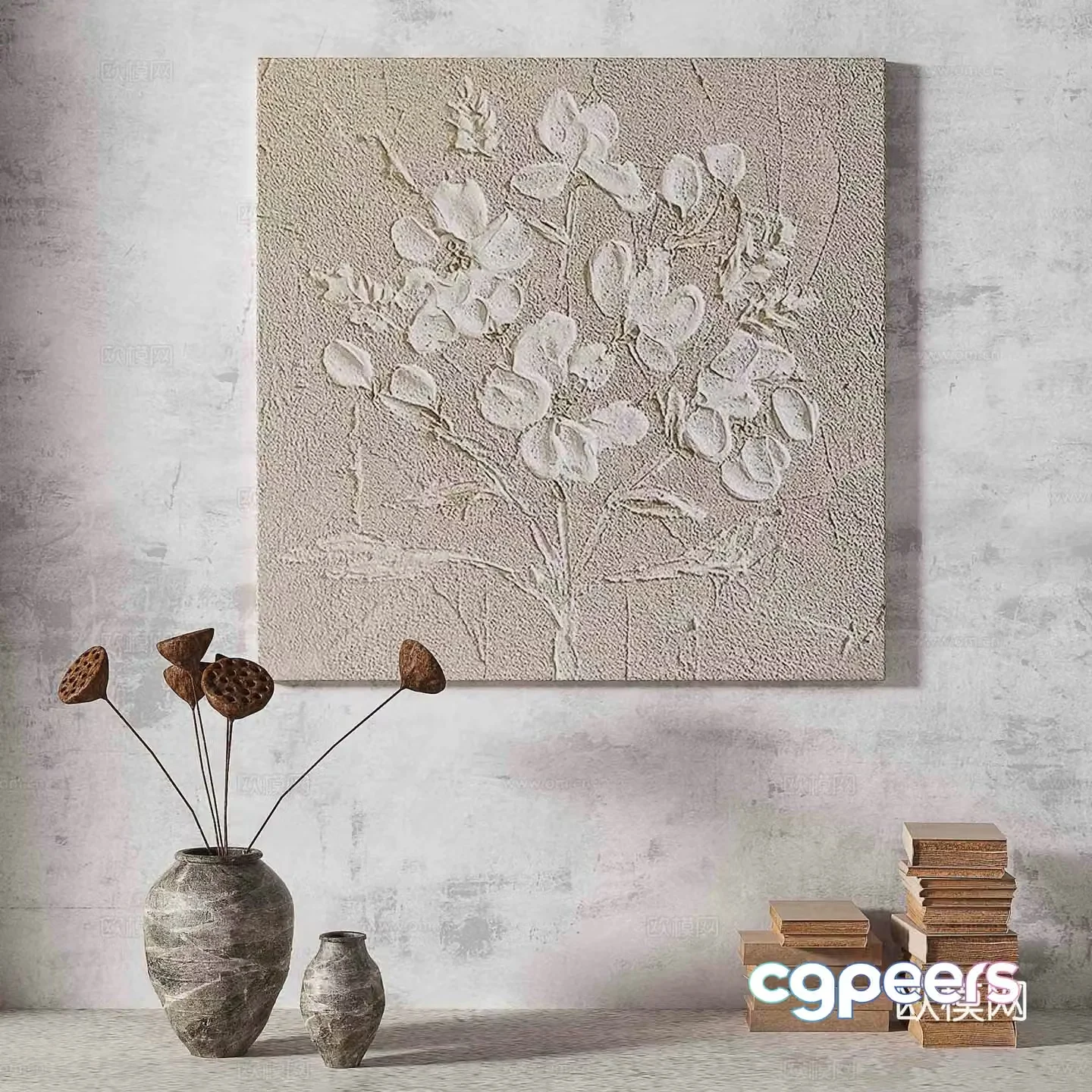 Wabisa retro texture abstract decorative painting 3d model