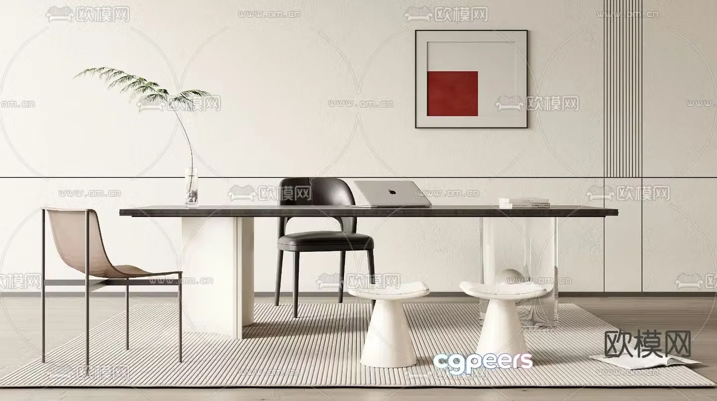 Modern desk computer desk study table 3d model