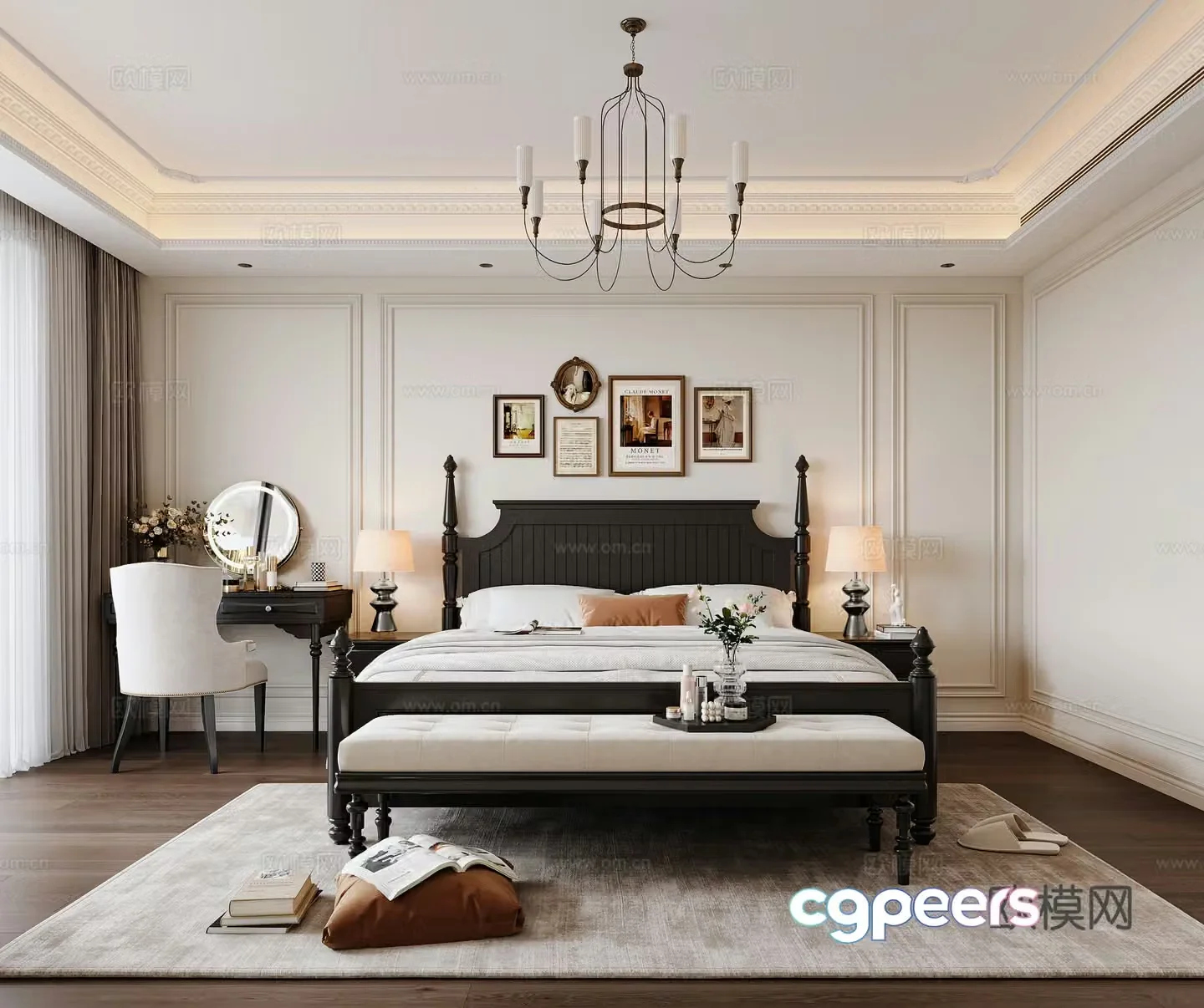 French retro bedroom master bedroom 3d model