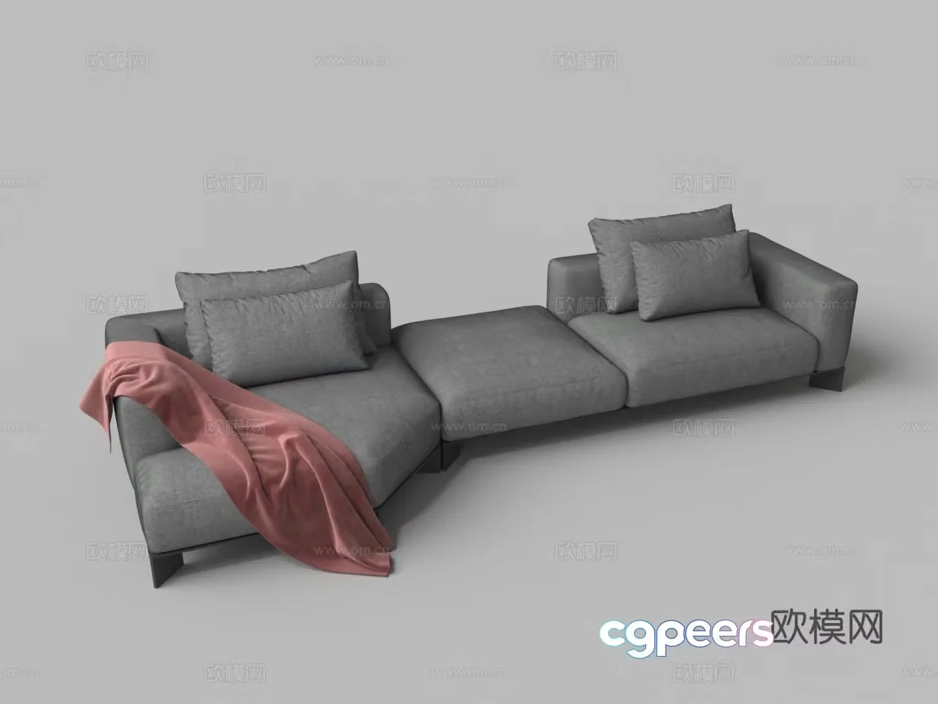 Modern L-shaped fabric multi-person sofa 3D model