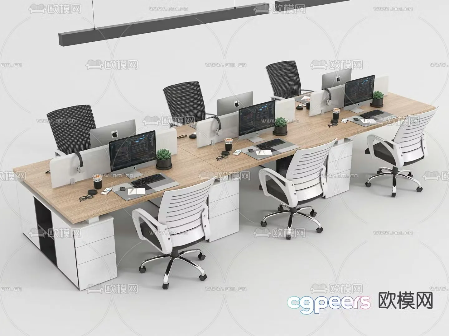 Office desk and chair screen card station 3D model