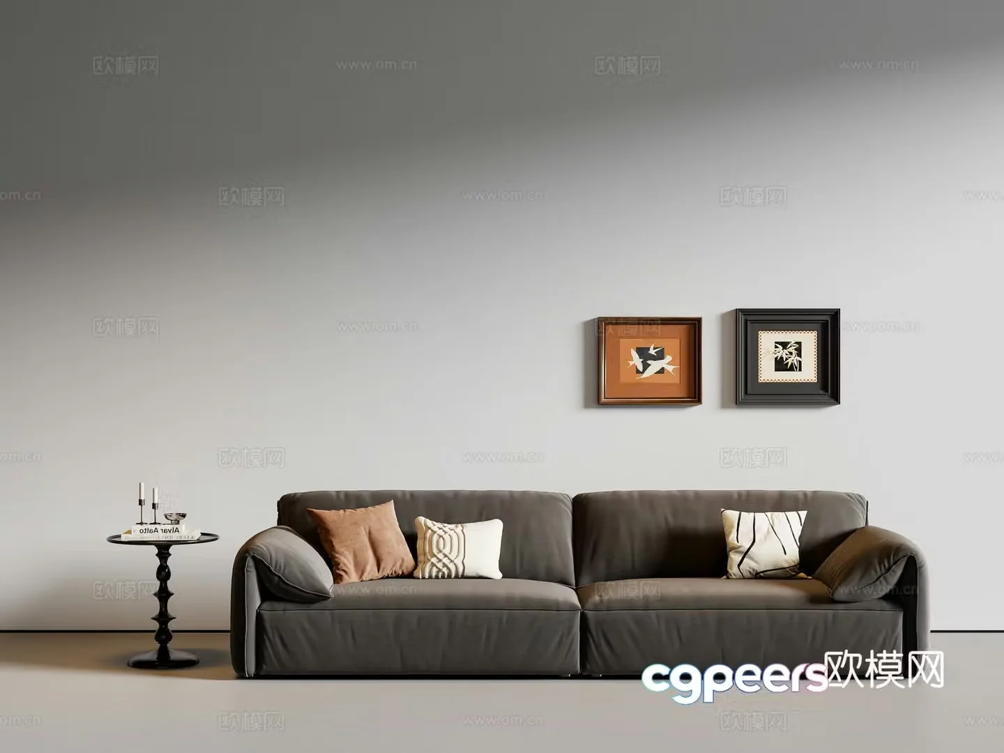 Medium style multi-person sofa fabric sofa 3D model