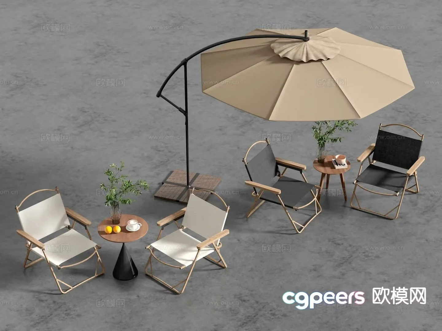 Outdoor tables and chairs camping chairs parasol 3d model