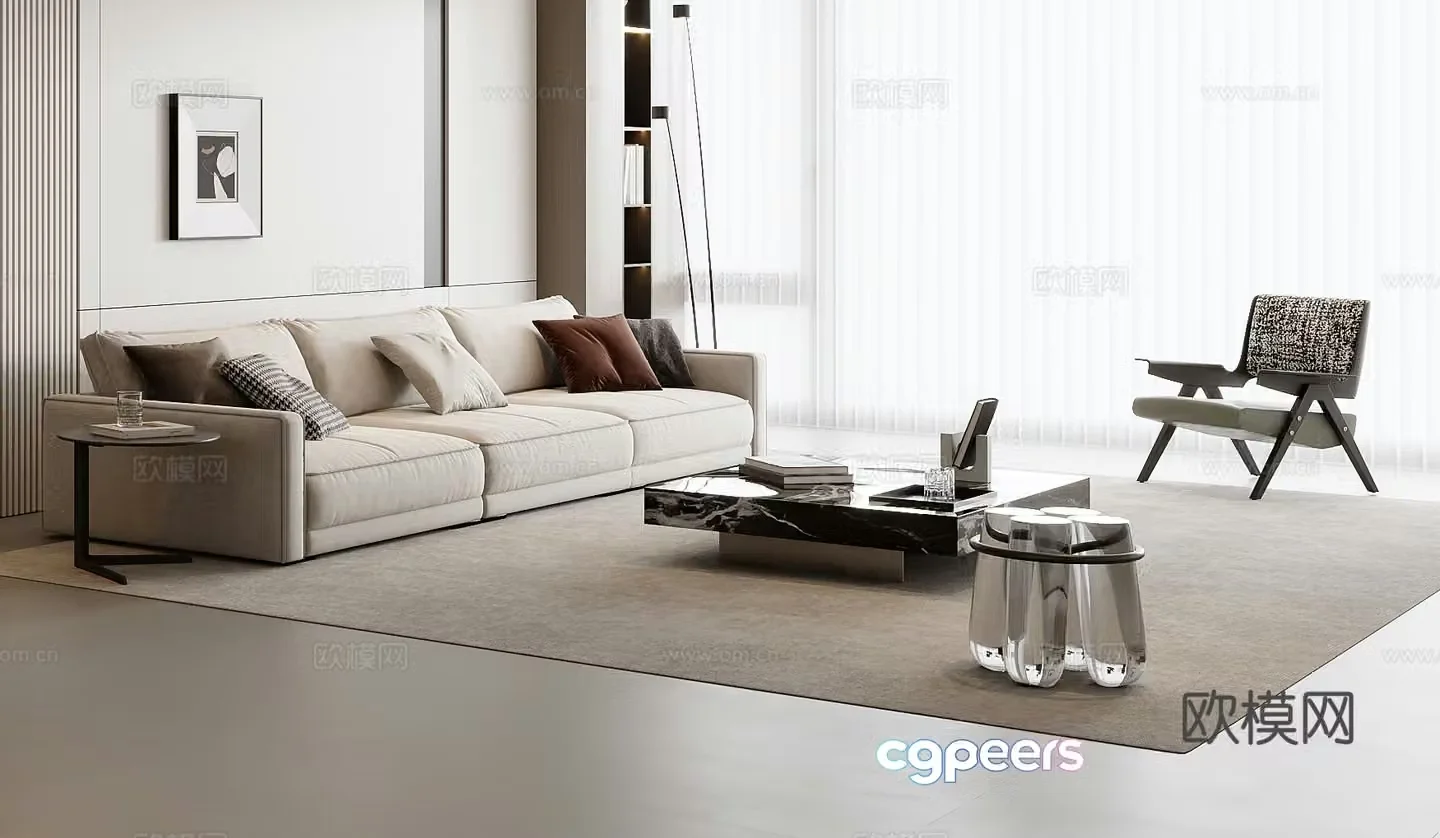 Modern sofa coffee table combination 3D model