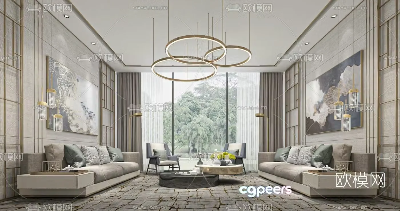 3D model of modern light luxury hotel club reception room
