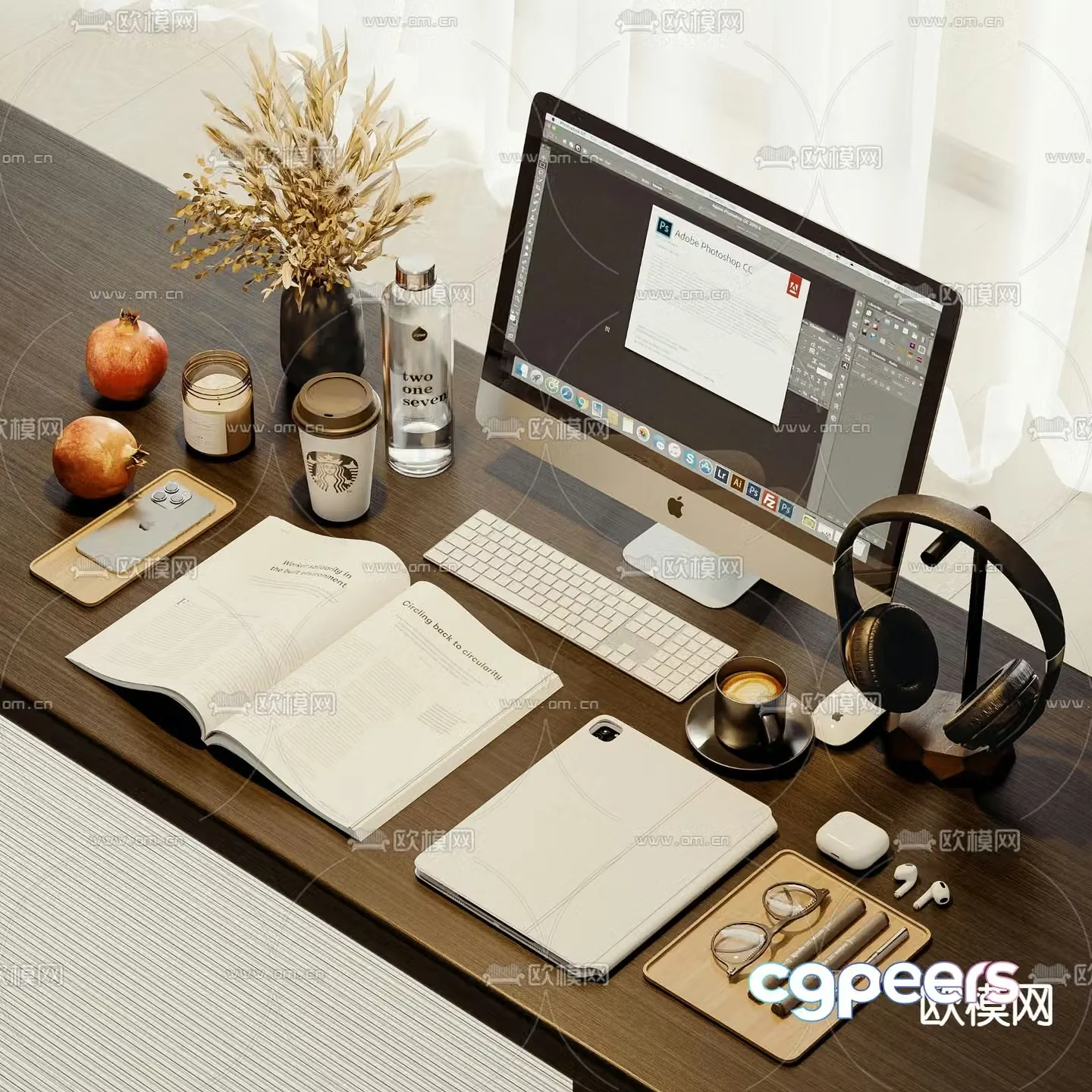 office supplies computer headphones tablet 3d model