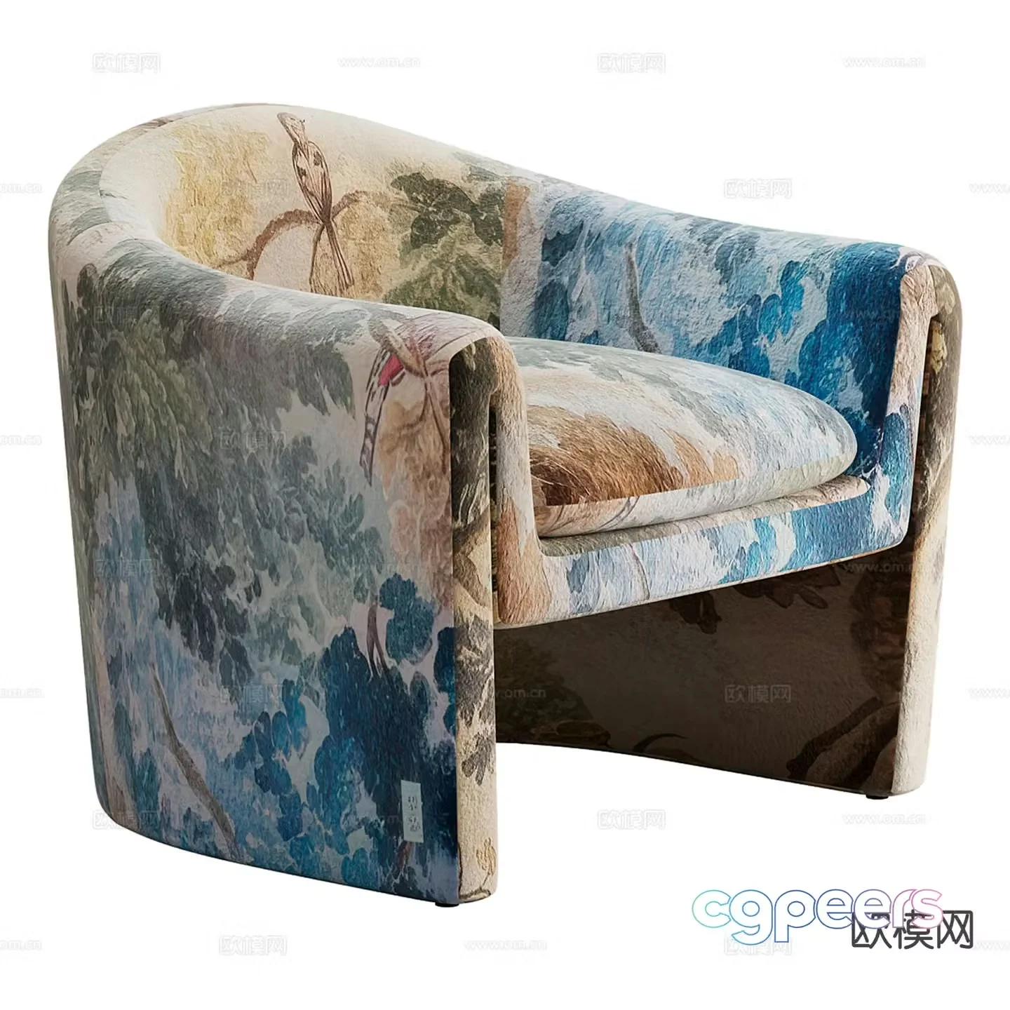 Anthropologie European armchair patterned fabric chair leisure chair 3D model