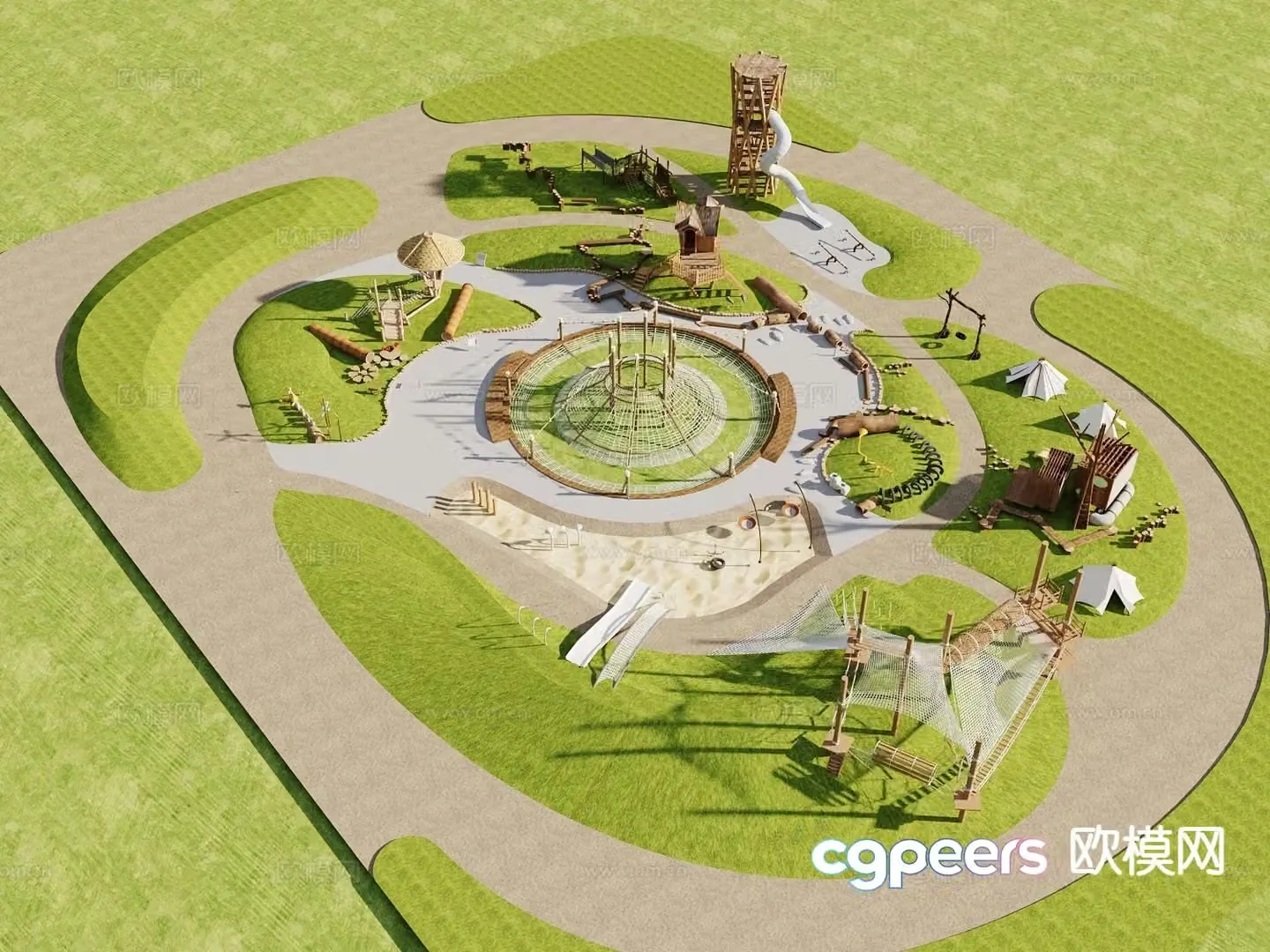 playground campsite yurt camp 3d model