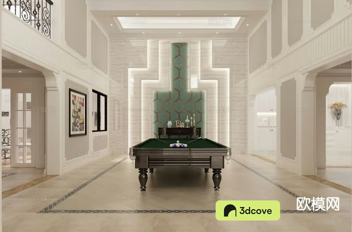 American villa basement billiard room