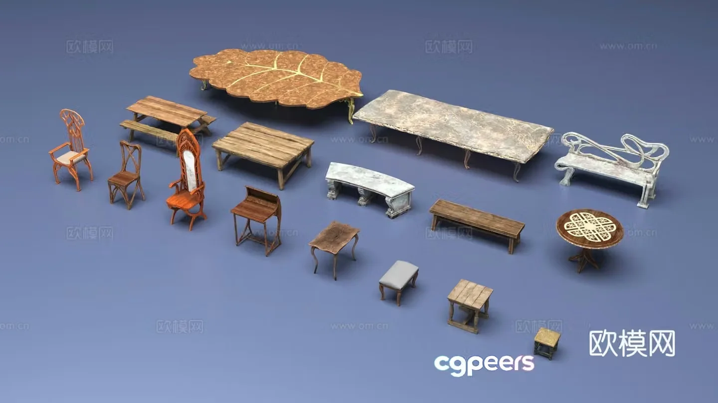 Retro European table and chair 3d model