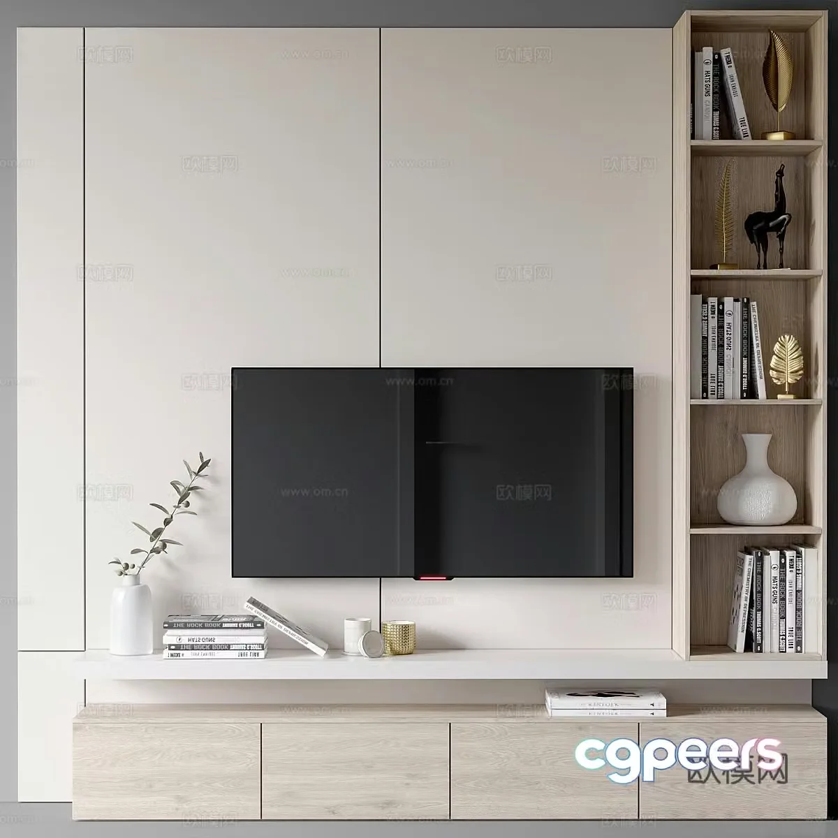 Modern Italian minimalist TV background wall 3d model