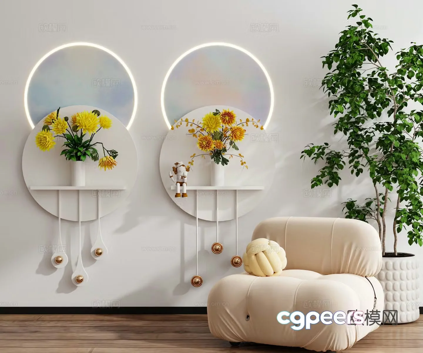 Modern cream style minimalist wasabi style medieval style hanging painting wall decoration decoration painting combination decoration green plant 3D model