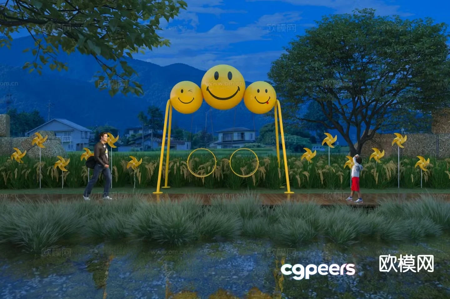 Modern park rice field smiley swing 3d model