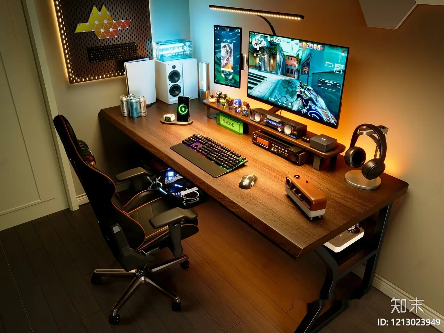 A Gaming Desk With A Computer And Chair 3D Model – 13737 – VRAY Render