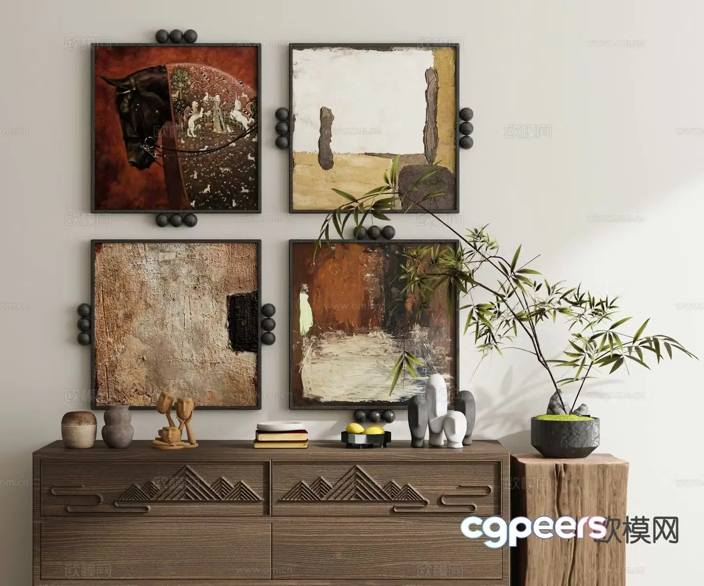 Medieval style hanging painting retro painting geometric painting combination painting 3D model