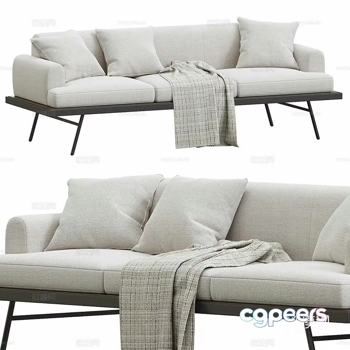 MONTROSE Italian minimalist three-person sofa fabric sofa 3D model