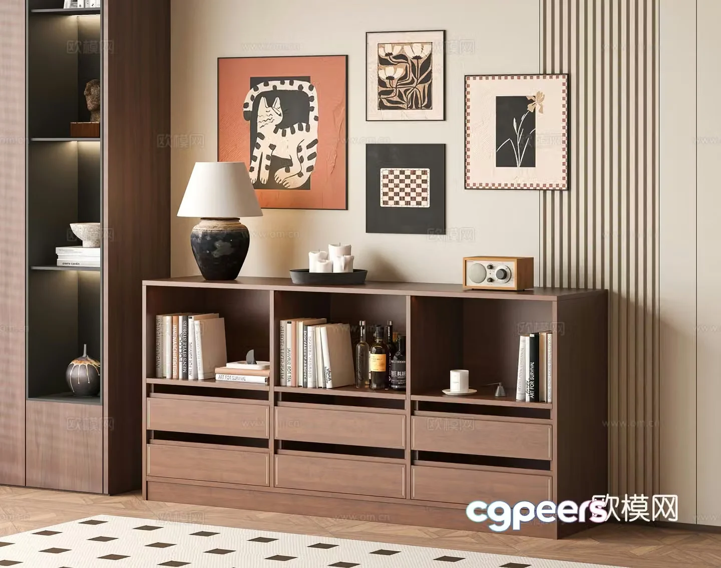 Medium style short bookcase floor cabinet 3D model