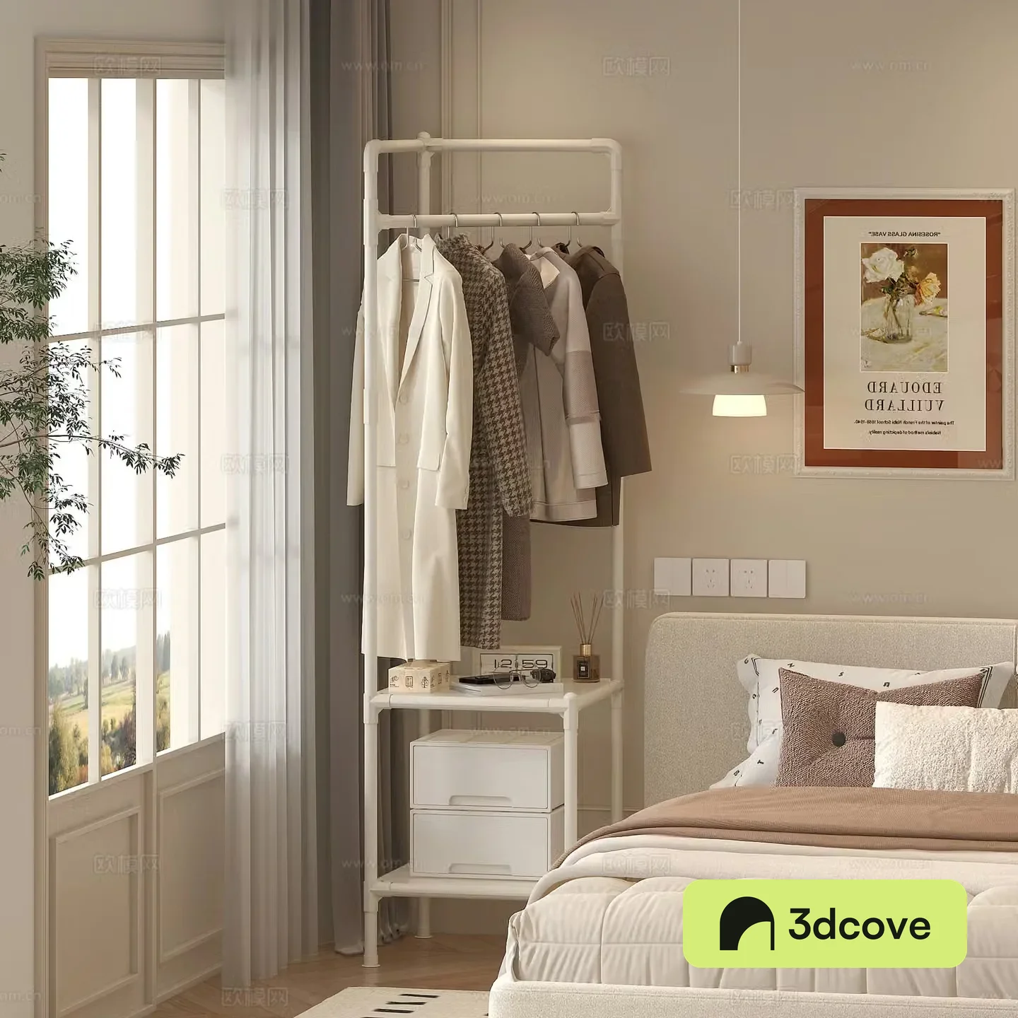 Modern French bedroom clothes hanger clothes bed