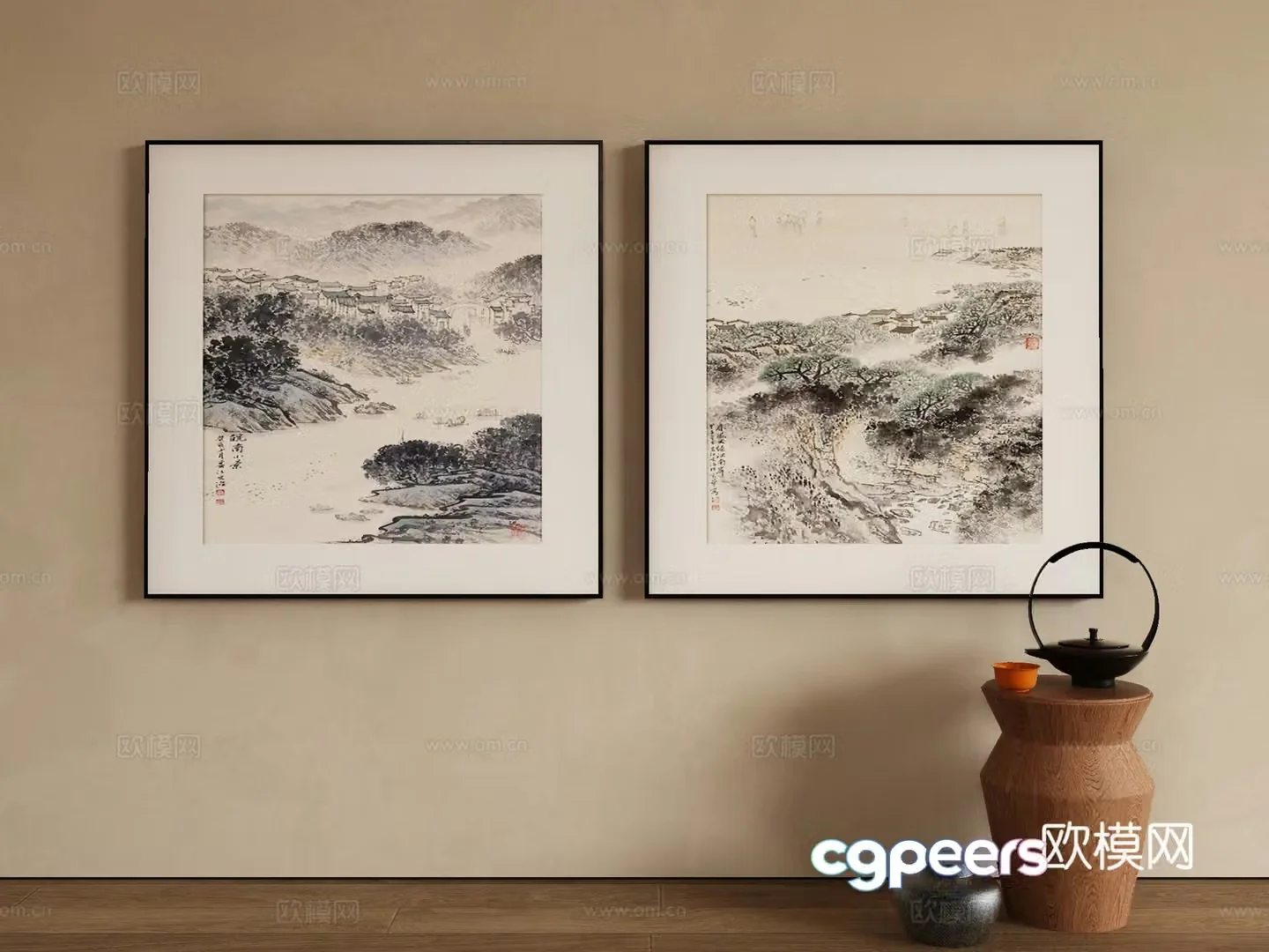 New Chinese style decorative painting 3D model