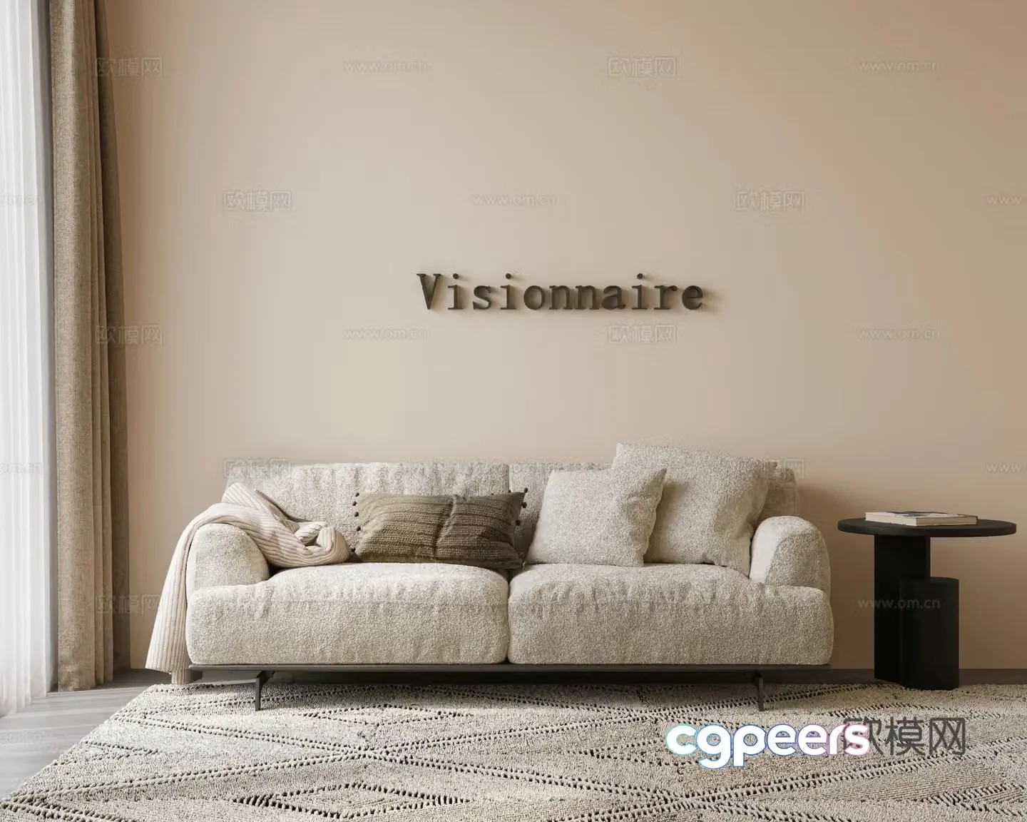 Modern minimalist double sofa blanket towel fabric sofa bedside sofa carpet pillow 3D model