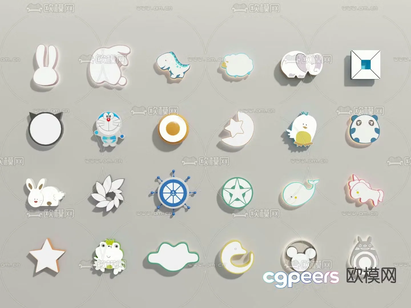 Modern cartoon animal wall sticker pendant 3d model