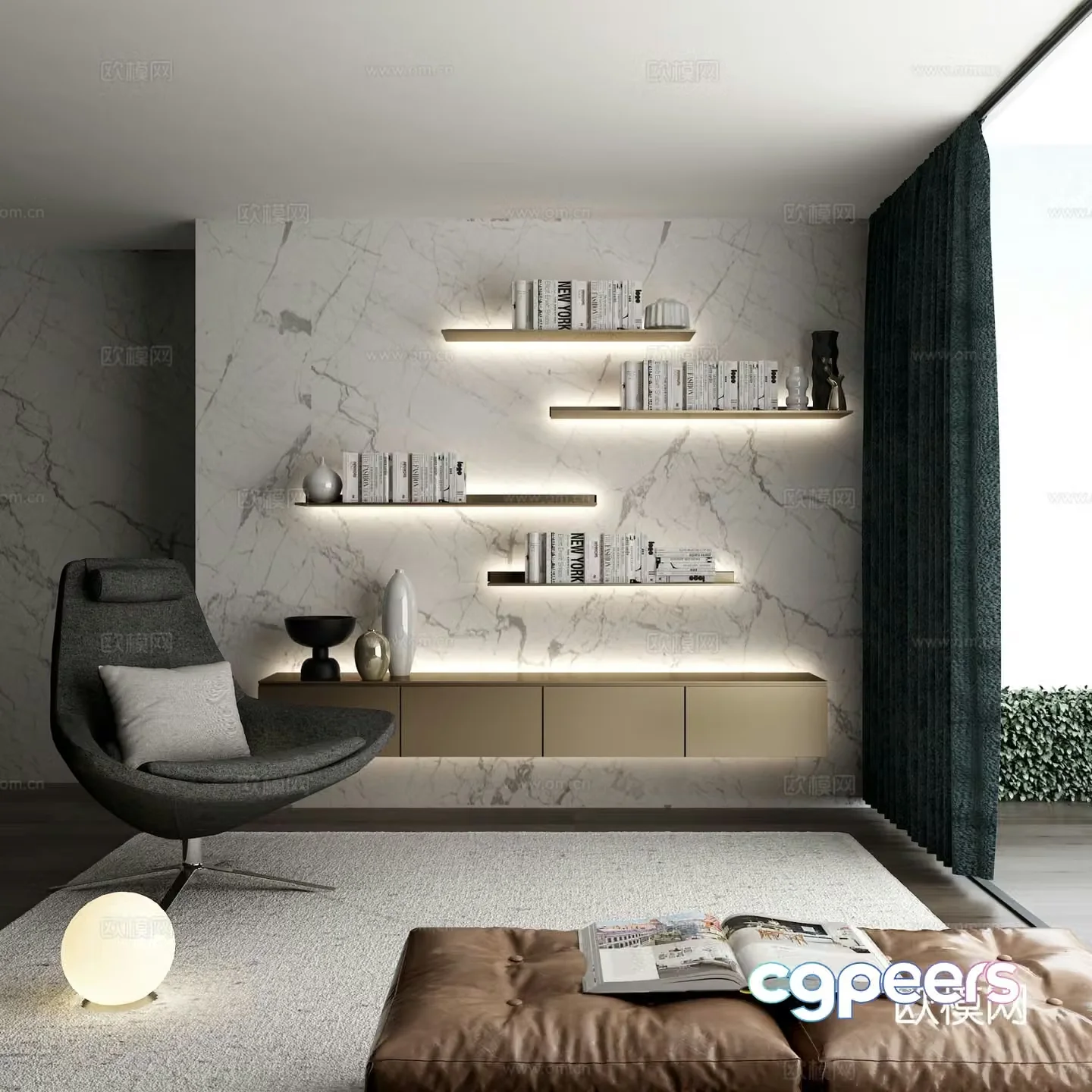 Modern bookcase wall cabinet 3d model
