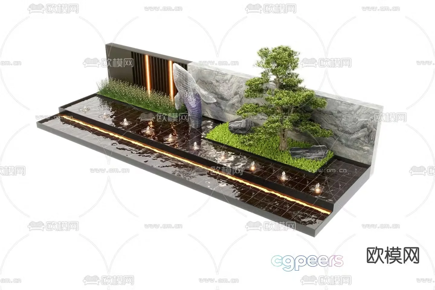 Water feature wall landscape plant 3d model