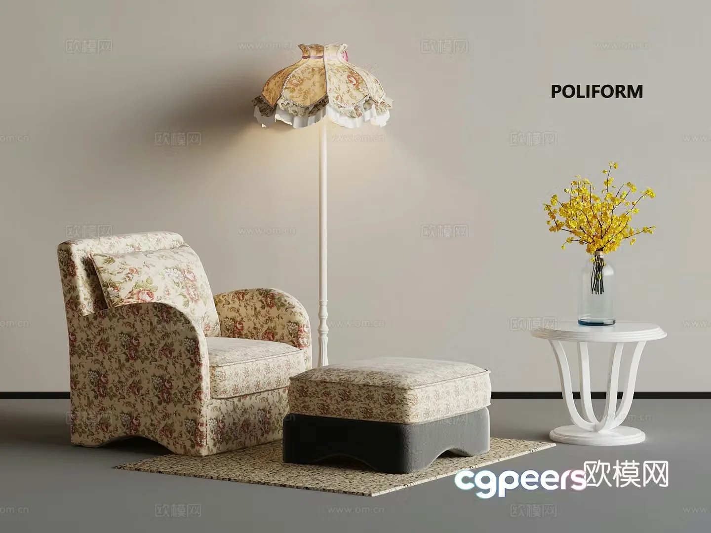 French casual chair floor lamp side 3D model