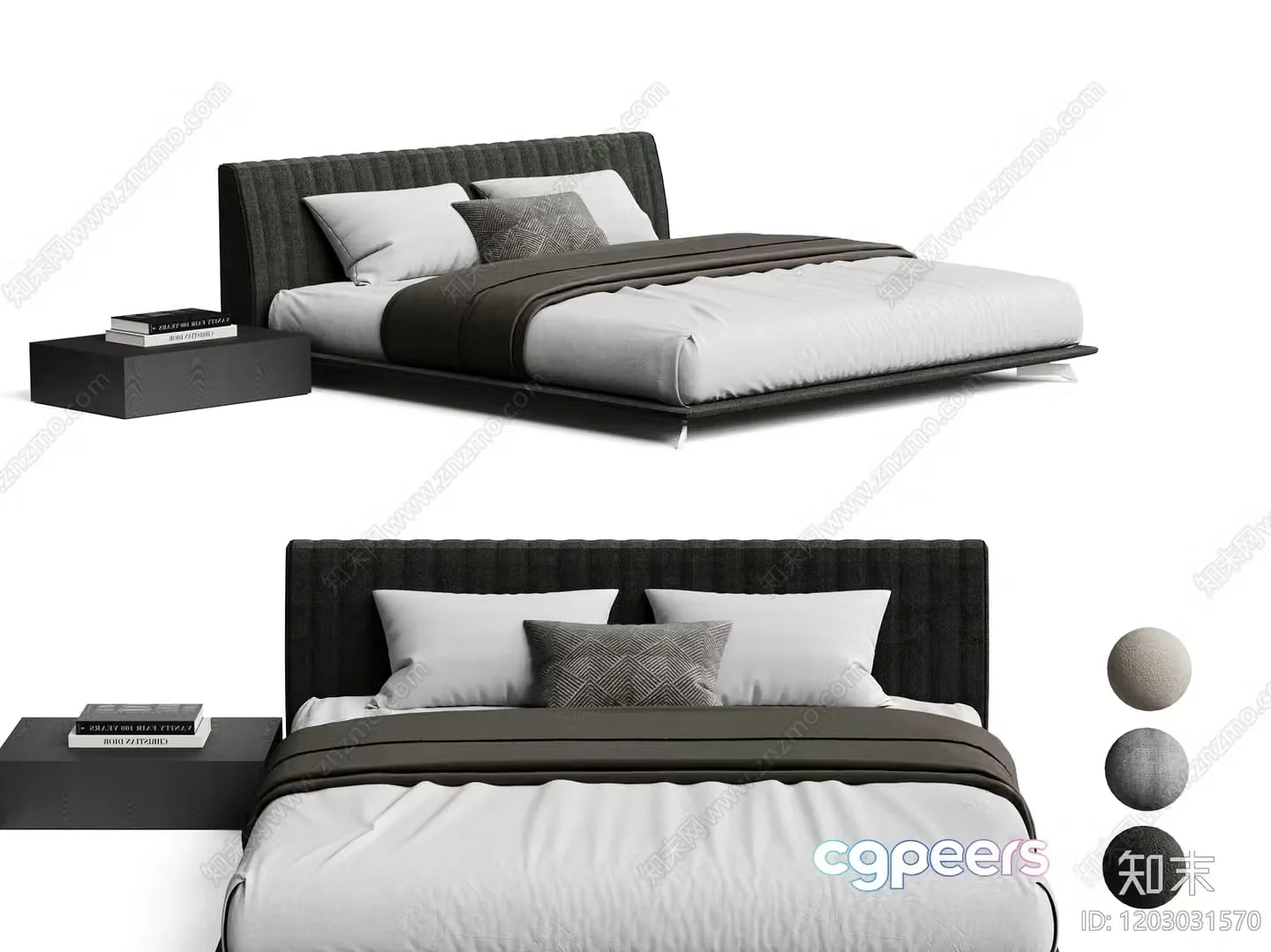 Modern Bed And Nightstand Set 3D Model – 7341 – VRAY Render