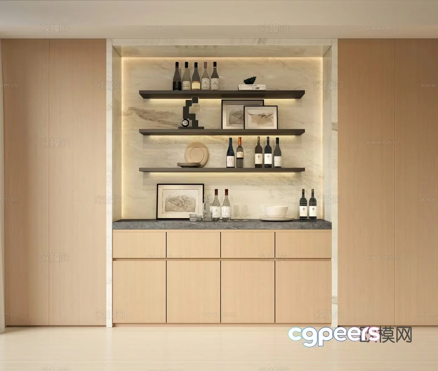 Modern sideboard wine cabinet dining cabinet decoration cabinet sideboard jewelry ornaments wine utensils 3D model