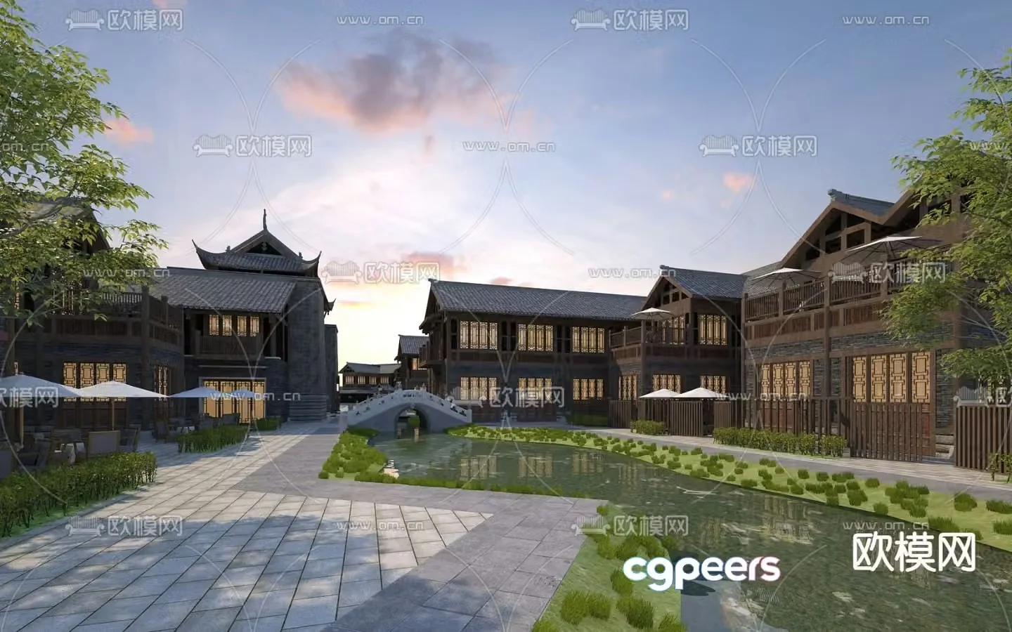 Chinese style ancient building antique commercial street 23d model