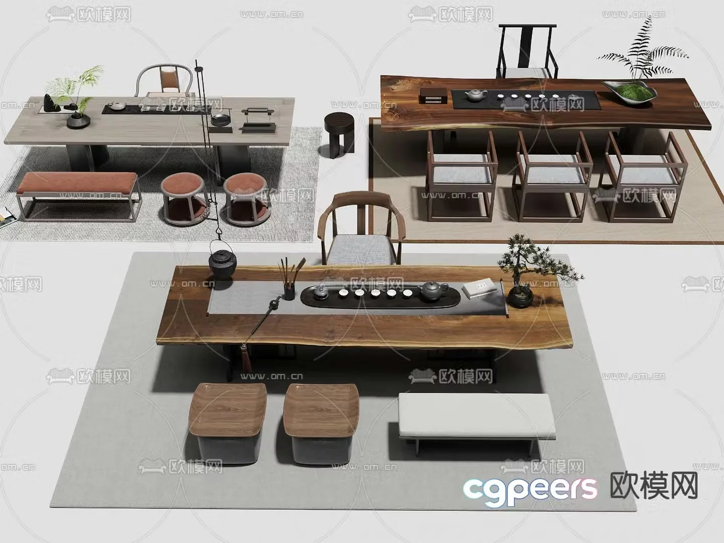 New Chinese style tea table tea table 3d model