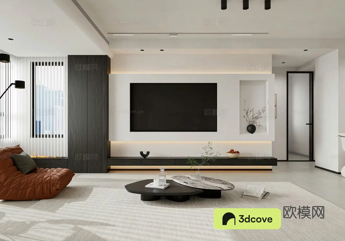Modern living room TV background wall TV cabinet leisure chair floor lamp modern living room dining room