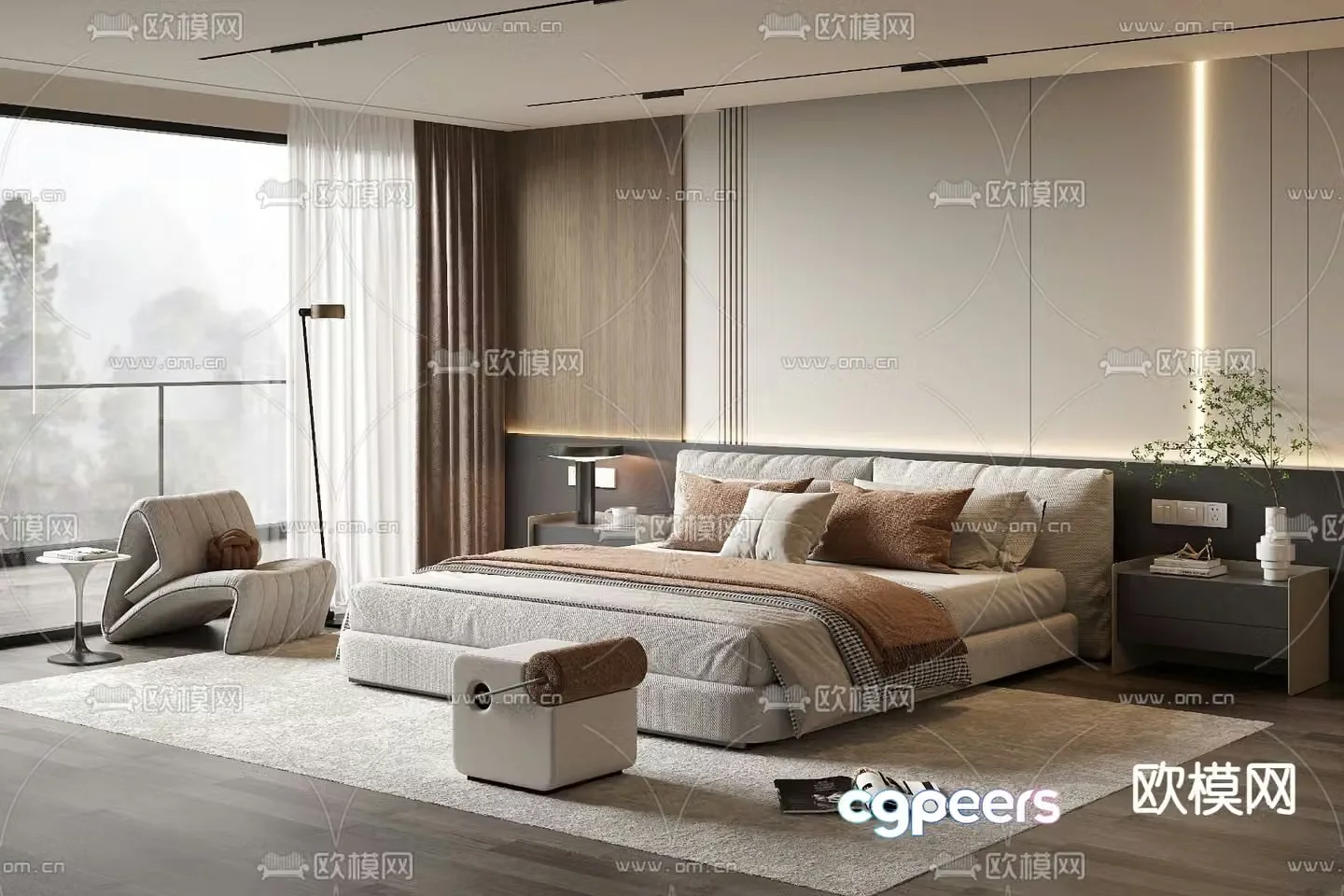 Modern double bed 3d model