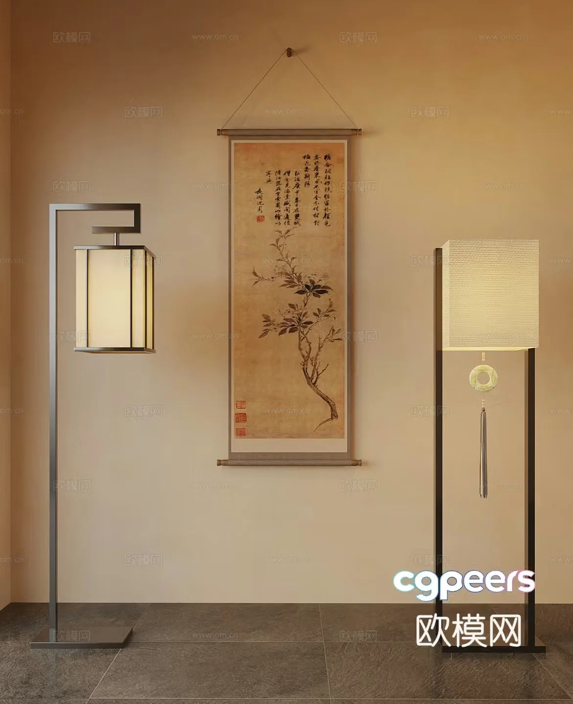 03 New Chinese style floor lamp Decorative painting 3D model