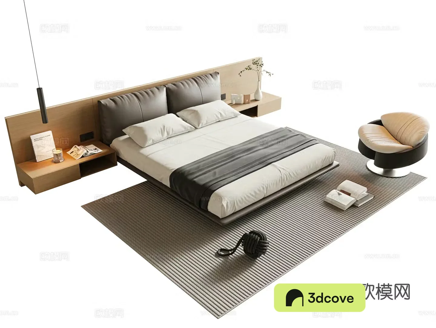 Modern minimalist double bed leather art double bed master bedroom double bed suspended bed head background