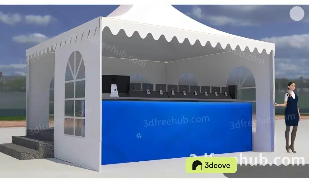 A White Tent With A Blue Counter