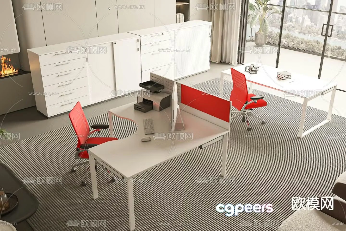 Card space desk workstation staff table 3D model