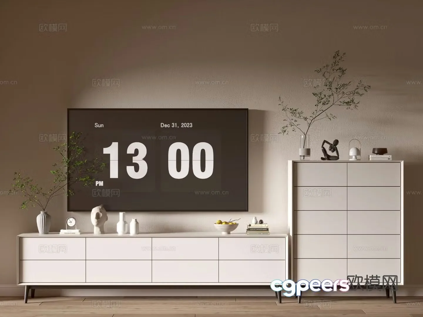 Cream style TV cabinet chest 3D model