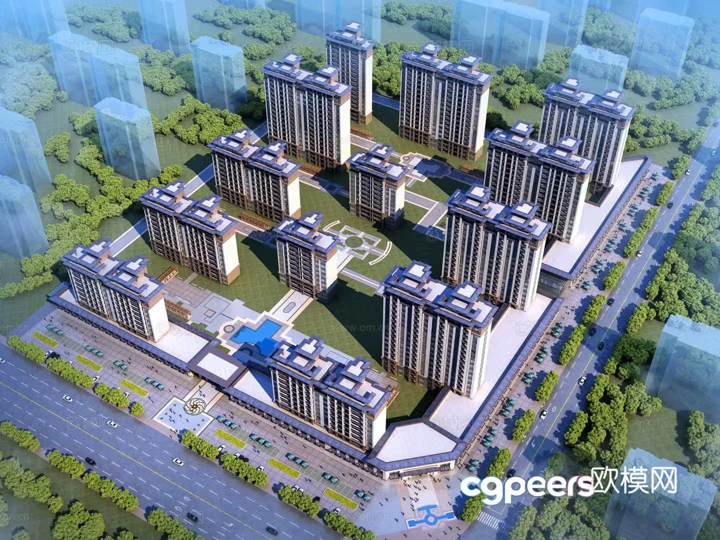 Residential building aerial view 3d model