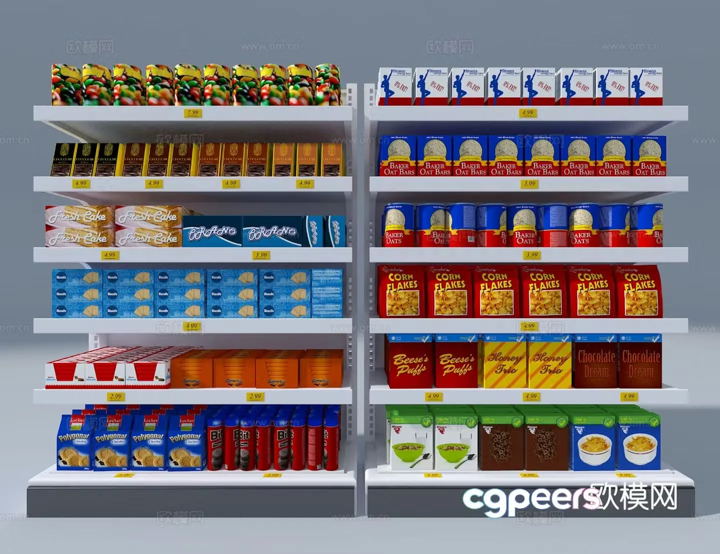 Supermarket shelves snack shelves 3d model